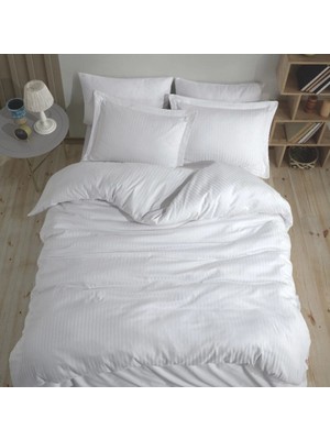 Colezium Çift Kişilik Çizgili Nev Takımı Beyaz