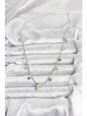 Pirinç Gümüş Renk Zirkon Taşlı Kutup Yıldızı Model Kadın Kolye - Lisinya