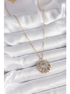 316L Çelik Gold Renk Zincir Zirkon Taşlı Mix Renk Güneş Model Kadın Kolye - Lisinya