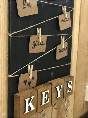 Dekoratif Home Keys Ahşap Resimlik ve Notluk (Kahverengi) ( Lisinya )