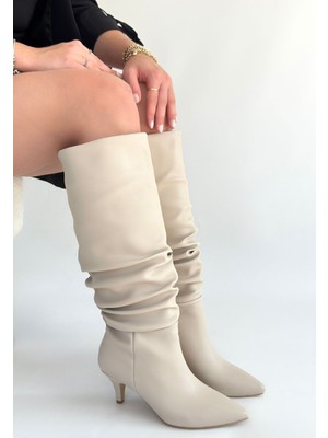 Zelya Bej Cilt Topuklu Çizme - Lisinya