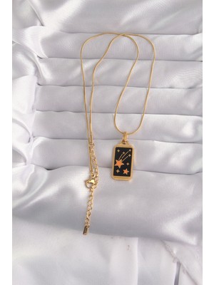 316L Çelik Gold Renk Siyah Mineli Yıldız Figür Tarot Kolye - Lisinya