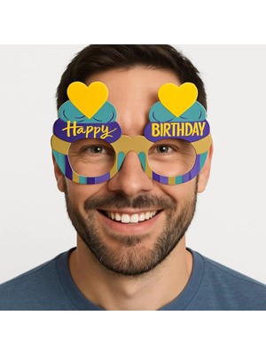 Cupcake Temalı Doğum Günü Renkli Karton Happy Birthday Gözlüğü 6 Adet - Lisinya