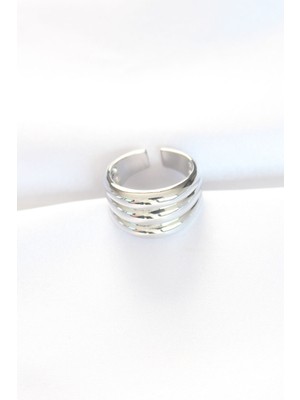 Silver Renk Ayarlanabilir Çizgili Bombe Yüzük - Lisinya