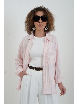 Zelish My Sister Pembe Çizgili Oversize Gömlek
