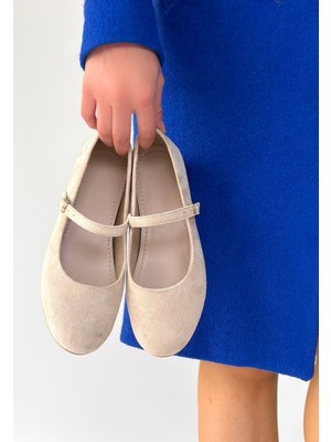 Lossa Bej Süet Kemerli Babet Ayakkabı - Lisinya