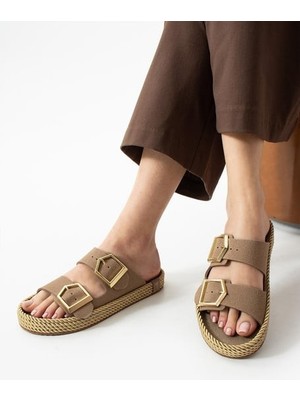 Loera Vizon Nubuk Çift Tokalı Terlik - Lisinya