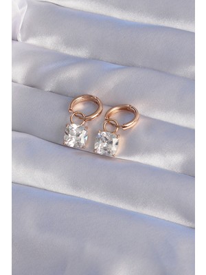 Xuping Rose Renk Zirkon Taşlı Halka Küpe - Lisinya