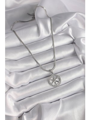 316L Çelik Gümüş Renk Italyan Zincir Zirkon Taşlı Kutup Yıldız Model Kadın Kolye - Lisinya