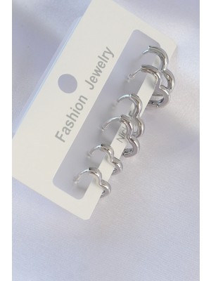 Pirinç Gümüş Renk Kalp Model Küpe Seti - Lisinya