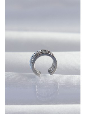 Pirinç Gümüş Renk Incili Baget Taşlı Earcuff Küpe - Lisinya