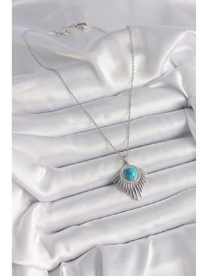 316L Çelik Gümüş Renk Zincir Mavi Boncuklu Zirkon Taşlı Kadın Kolye - Lisinya