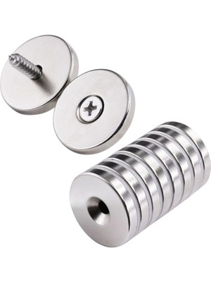 2 Adet 25X10/5X5,5 mm Neodyum Mıknatıs Havşa Delikli Magnet Vida Atılabilir N35 Nikel Paslanmaz ( Lisinya )