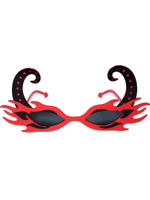 Siyah Boynuzlu Kırmızı Renk Alevli Parti Gözlüğü 21X10 cm - Lisinya