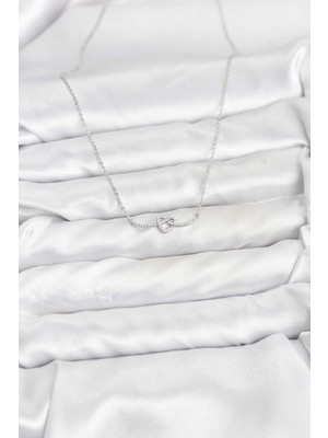 Pirinç Gümüş Renk Düğüm Kalp Model Kadın Kolye - Lisinya