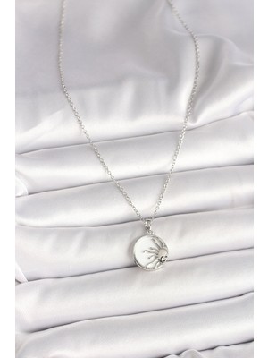 316L Çelik Gümüş Renk Zincir Beyaz Mineli Gün Batımı Model Kadın Kolye - Lisinya