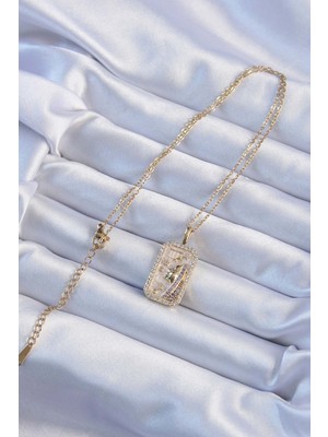 316L Çelik Zincir Altın Renk Zirkon Taşlı Yüz Figürlü Tarot Kolye - Lisinya