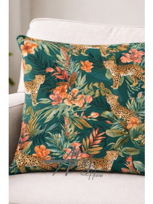Atay Home Leopar Desenli Dekoratif Kırlent Kılıfı 43X43 cm – Tropikal Yapraklı Modern Koltuk Yastık Kılıfı