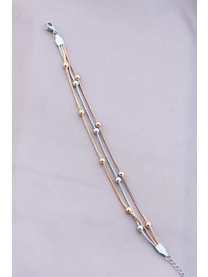 316L Kararmaz Çelik Gümüş Renk Top Zincirli Kadın Bileklik - Lisinya