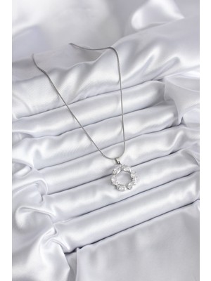 316L Çelik Gümüş Renk Zirkon Taşlı Kadın Kolye - Lisinya