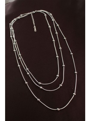 316L Çelik Gümüş Renk Minimal Topçuk Model Çoklu Kolye - Lisinya