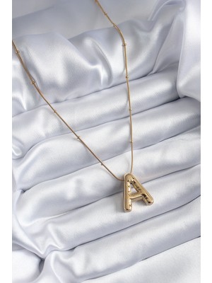 316L Çelik Gold Renk Bubble "a" Harf Model Kadın Kolye - Lisinya