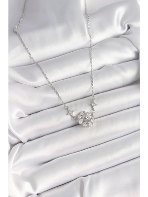 316L Çelik Gümüş Renk Zirkon Taşlı Hilal Kalp Model Kadın Kolye - Lisinya