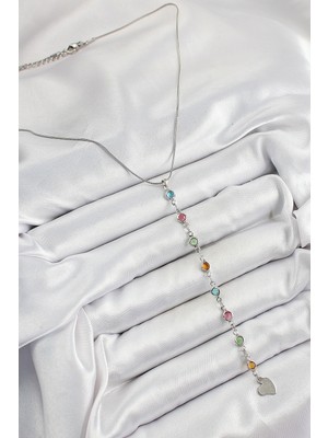 Pirinç Gümüş Renk Karışık Renk Zirkon Taşlı Y Kadın Kolye - Lisinya