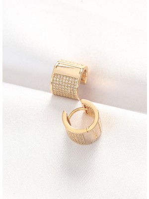 Pirinç Gold Renk Taşlı Minimal Küpe - Lisinya
