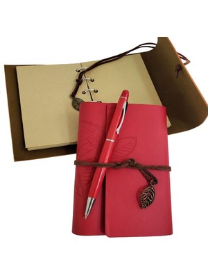İsmiyle Al Özel Ahşap Kutulu Kırmızı Deri Defter ve Kalem Set