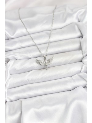 316L Çelik Zincir Gümüş Renk Melek Model Kadın Kolye - Lisinya