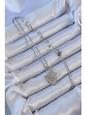 316L Çelik Zincir Gümüş Renk Zirkon Taşlı Kutup Yıldızı Kolye - Lisinya