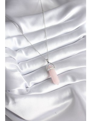 316L Çelik Gümüş Renk Pembe Taşlı Kadın Kolye - Lisinya