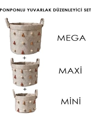 Katlanabilir Çok Amaçlı Ponponlu Yuvarlak Düzenleyici Saklama Kutusu Organizer Keçe (Mini Boy) - 03785 ( Lisinya )