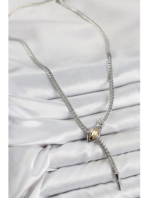 Pirinç Asansörlü Yılan Model Gümüş Renk Kadın Kolye - Lisinya