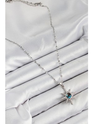 316L Çelik Zirkon Taşlı Kutup Yıldızı Model Gümüş Renk Kadın Kolye - Lisinya