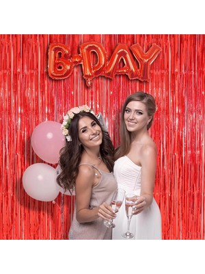 Kırmızı Renk Ekstra Metalize Parlak Saçaklı Arka Fon Perde Ithal A Kalite 1x2 Metre - Lisinya