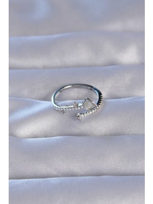 Pirinç Gümüş Renk Zirkon Taşlı Incili Satürn Model Ayarlanabilir Yüzük - Lisinya