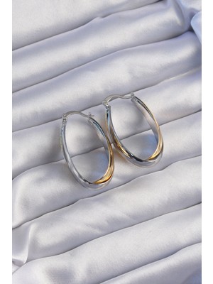 Pirinç Gold Gümüş Renkli Uzun Kıvrımlı Küpe - Lisinya