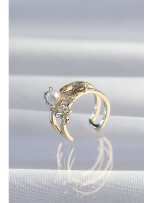 Pirinç Gold Renk Incili Ahtapot Earcuff Küpe - Lisinya
