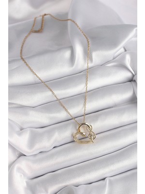316L Çelik Gold Renk Zincir Zirkon Taş Detaylı Kalp Model Sonsuzluk Detay Kadın Kolye - Lisinya