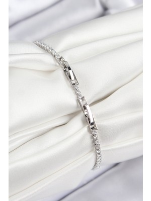 Pirinç Zirkon Taşlı Sonsuzluk Kalp Model Gümüş Renk Kadın Bileklik - Lisinya