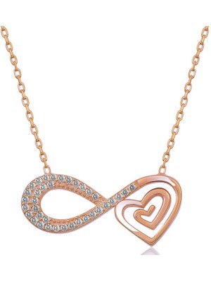 İsmiyle Al Gümüş Rose Kalpli Sonsuzluk Kadın Kolye