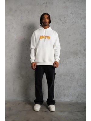 Giyim Center Erkek Baskılı Kapüşonlu 3 Iplik Pamuklu Hoodie Sweatshirt - Beyaz