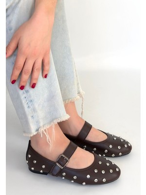 Ritta Kahverengi Cilt Kemerli Babet Ayakkabı - Lisinya