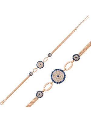 İsmiyle Al 925 Ayar Gümüş Rose Nazar Boncuklu Bileklik