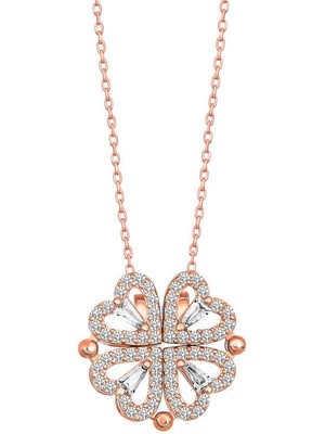 İsmiyle Al 925 Ayar Gümüş Rose Kalpli Açılabilen Yonca Kadın Gümüş Kolye