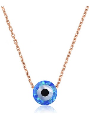 İsmiyle Al 925 Ayar Gümüş Mavi Opal Taş Nazar Göz Kadın Gümüş Kolye