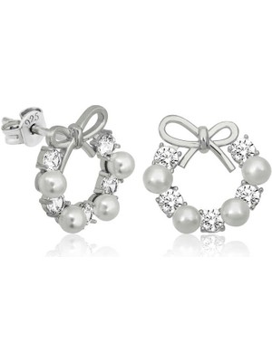 İsmiyle Al 925 Ayar Gümüş Inci Kurdele Çivili Kadın Küpe