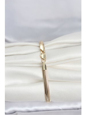 cm 14K Gold Renk Yassı Zincir Yılan Model Kadın Bileklik - Lisinya